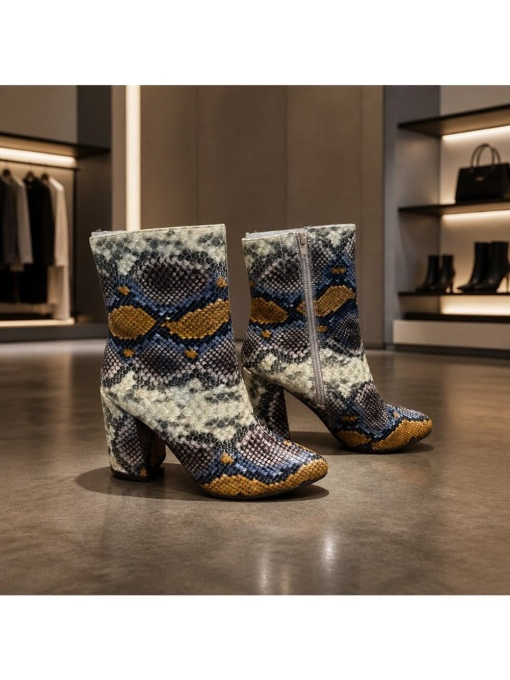 Snake Print Block Heel Ankle Boots With Side Zipper Closure Multicolor 7.5 - Picture 13 of 14